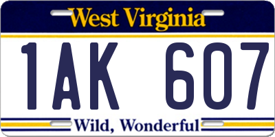 WV license plate 1AK607