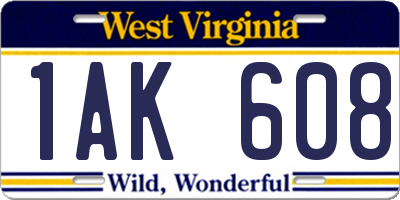 WV license plate 1AK608