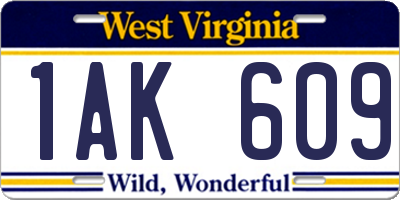 WV license plate 1AK609