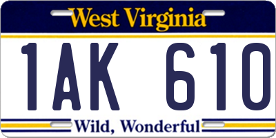 WV license plate 1AK610
