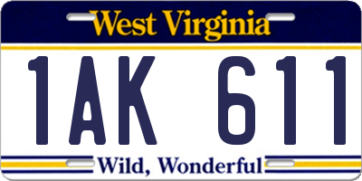 WV license plate 1AK611