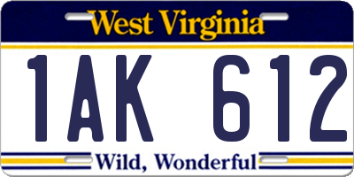 WV license plate 1AK612