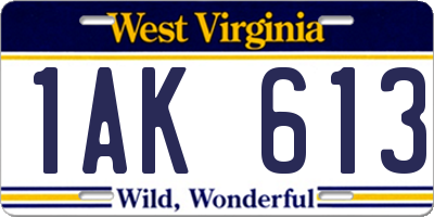 WV license plate 1AK613