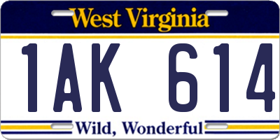 WV license plate 1AK614