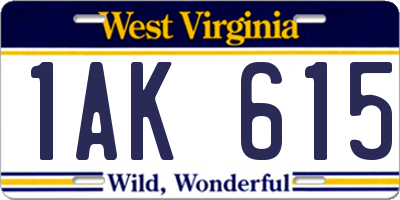WV license plate 1AK615