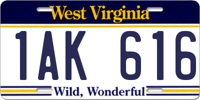 WV license plate 1AK616