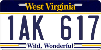 WV license plate 1AK617