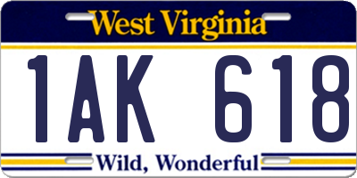WV license plate 1AK618
