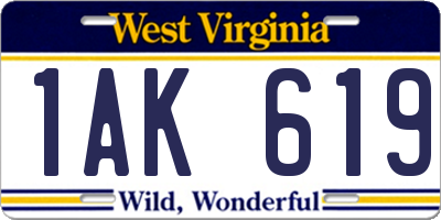 WV license plate 1AK619