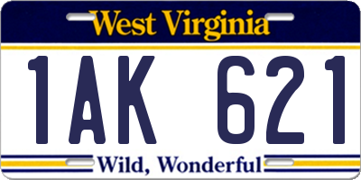 WV license plate 1AK621