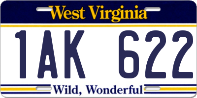 WV license plate 1AK622