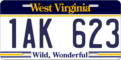 WV license plate 1AK623
