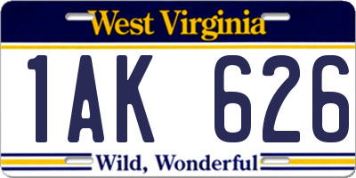 WV license plate 1AK626