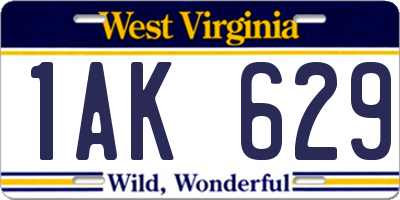 WV license plate 1AK629