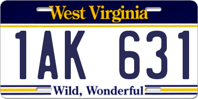 WV license plate 1AK631
