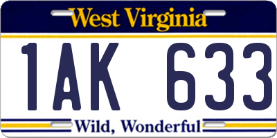WV license plate 1AK633