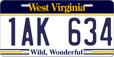 WV license plate 1AK634