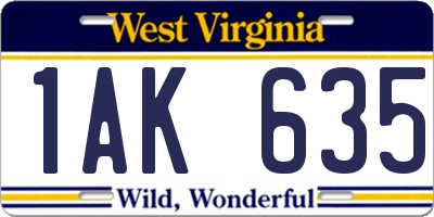 WV license plate 1AK635