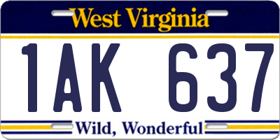 WV license plate 1AK637