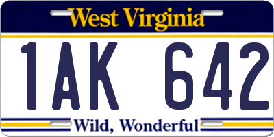 WV license plate 1AK642