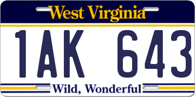 WV license plate 1AK643