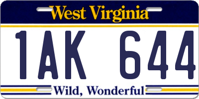 WV license plate 1AK644