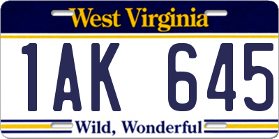 WV license plate 1AK645