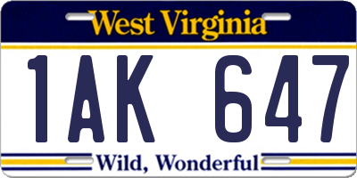 WV license plate 1AK647