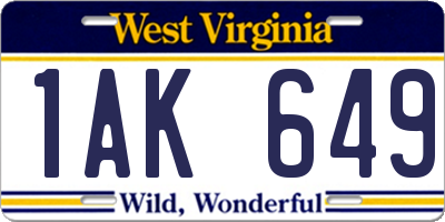 WV license plate 1AK649