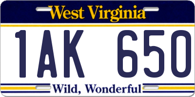 WV license plate 1AK650