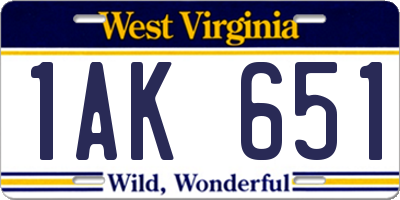 WV license plate 1AK651