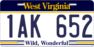 WV license plate 1AK652