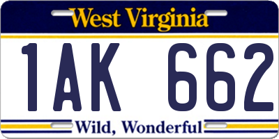 WV license plate 1AK662