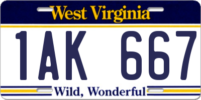 WV license plate 1AK667