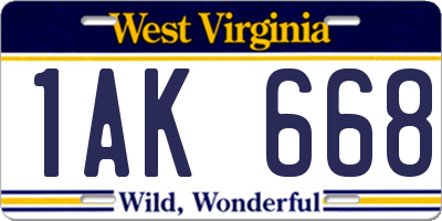 WV license plate 1AK668