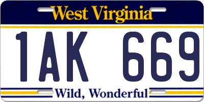 WV license plate 1AK669