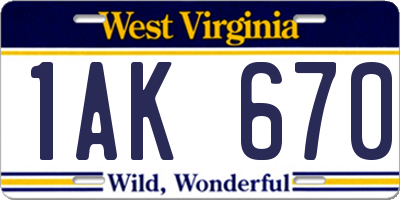 WV license plate 1AK670