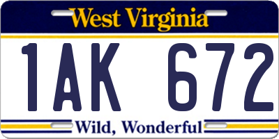 WV license plate 1AK672