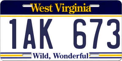 WV license plate 1AK673