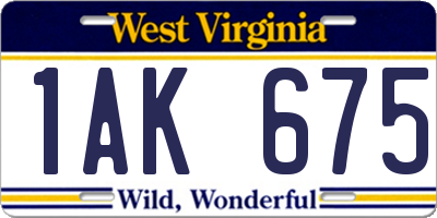 WV license plate 1AK675