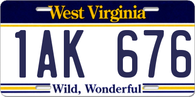 WV license plate 1AK676