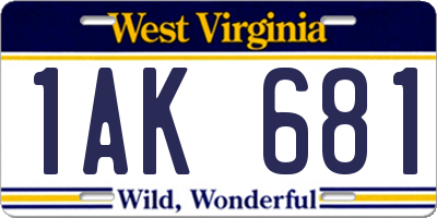 WV license plate 1AK681