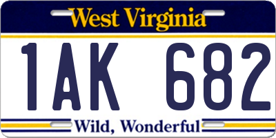 WV license plate 1AK682