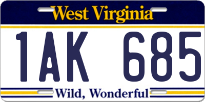 WV license plate 1AK685
