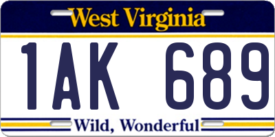 WV license plate 1AK689