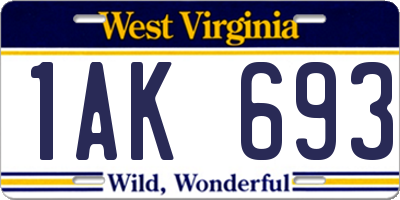 WV license plate 1AK693