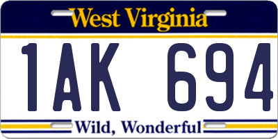 WV license plate 1AK694