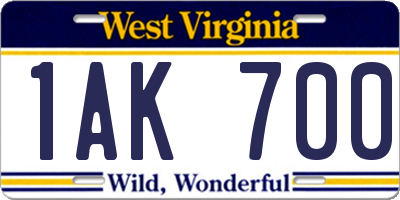 WV license plate 1AK700