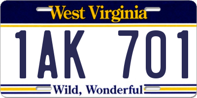 WV license plate 1AK701