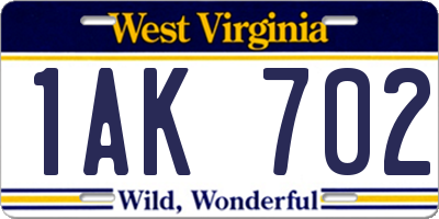 WV license plate 1AK702